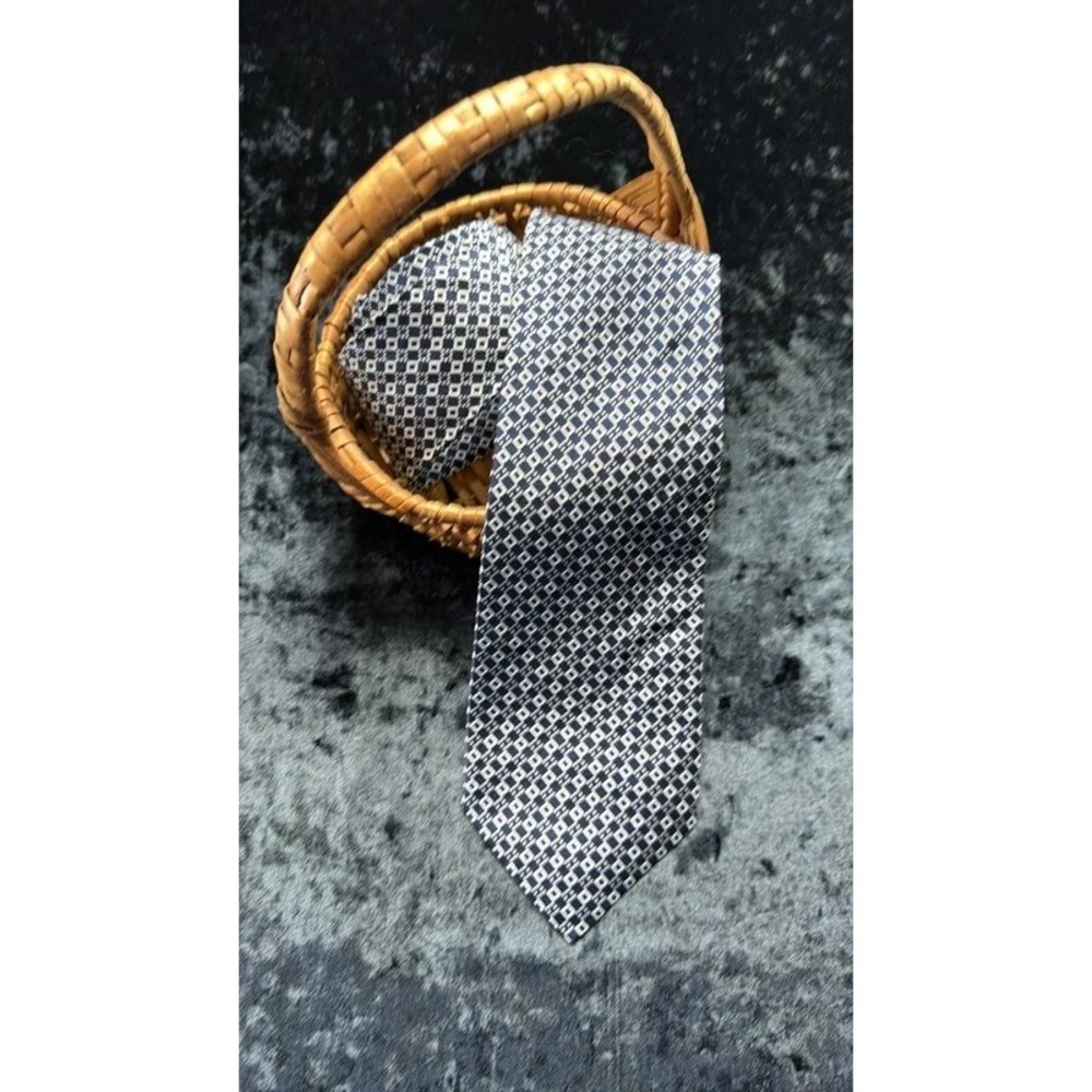 Lauren Ralph Lauren Men's Silk Tie Navy Blue White Geometric Necktie - Picture 6 of 6